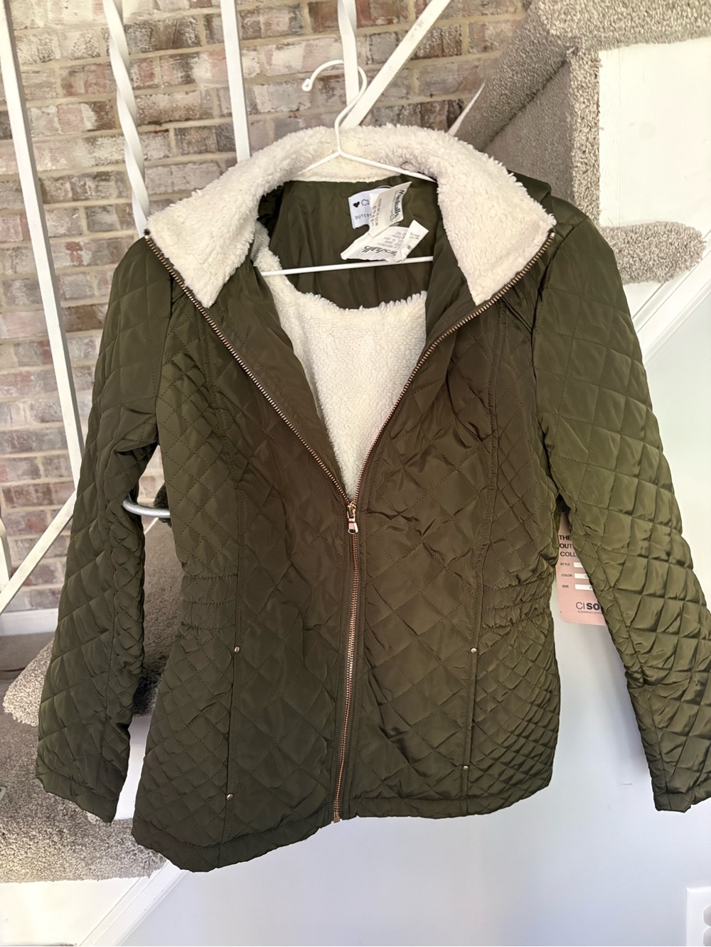 Olive Quilted Sherpa-Lined Jacket